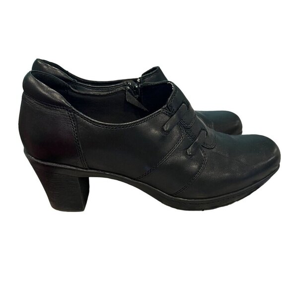 Clarks Bendables Mirabelle Hills‎ 9.5M Ankle Booties Black Leather Casual Heeled - Picture 1 of 10
